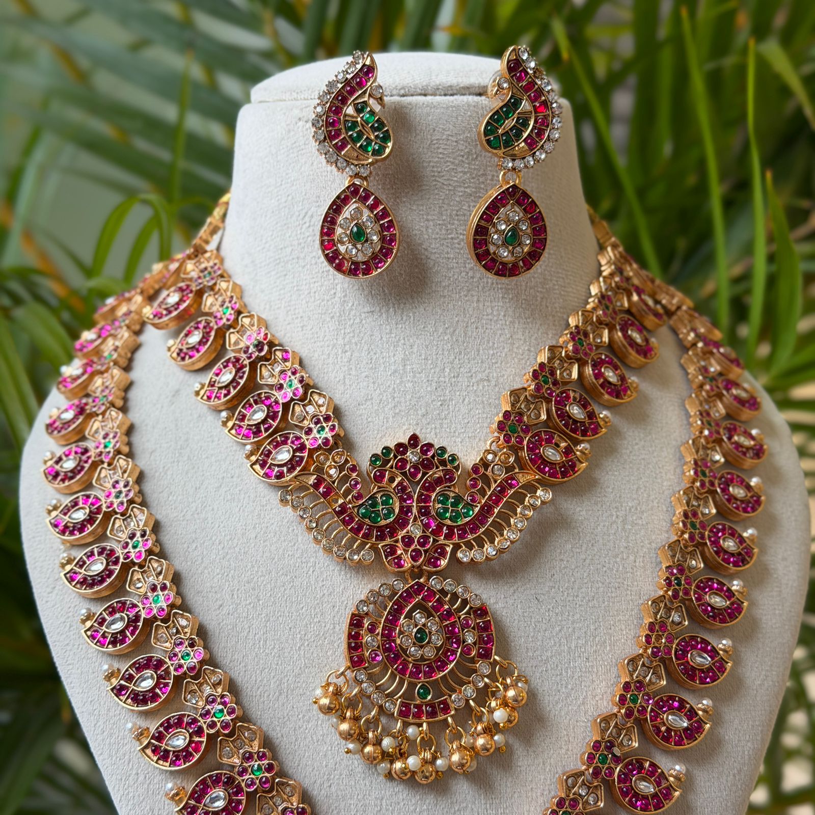 Antique Temple Bridal Combo Jewellery Set with Haram & Earrings – AC73