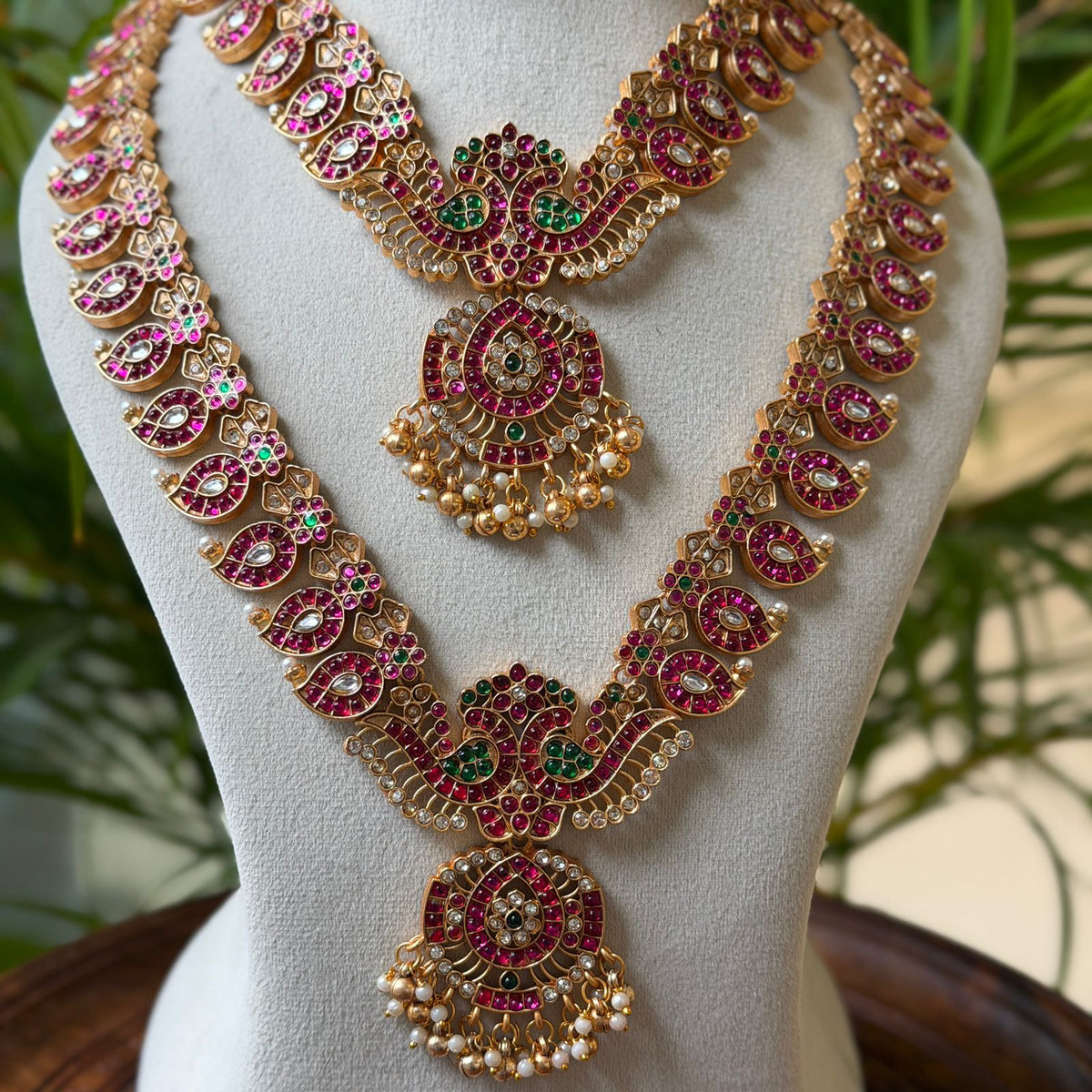 Antique Temple Bridal Combo Jewellery Set with Haram & Earrings – AC73