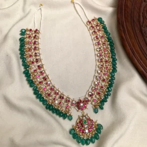 Grand Kempu Statement Choker with Floral Medallion and Seafoam Beads SL11